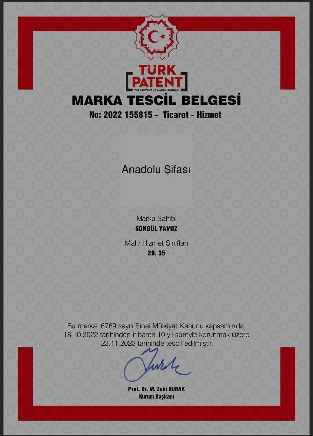 Marka Tescil Belgesi